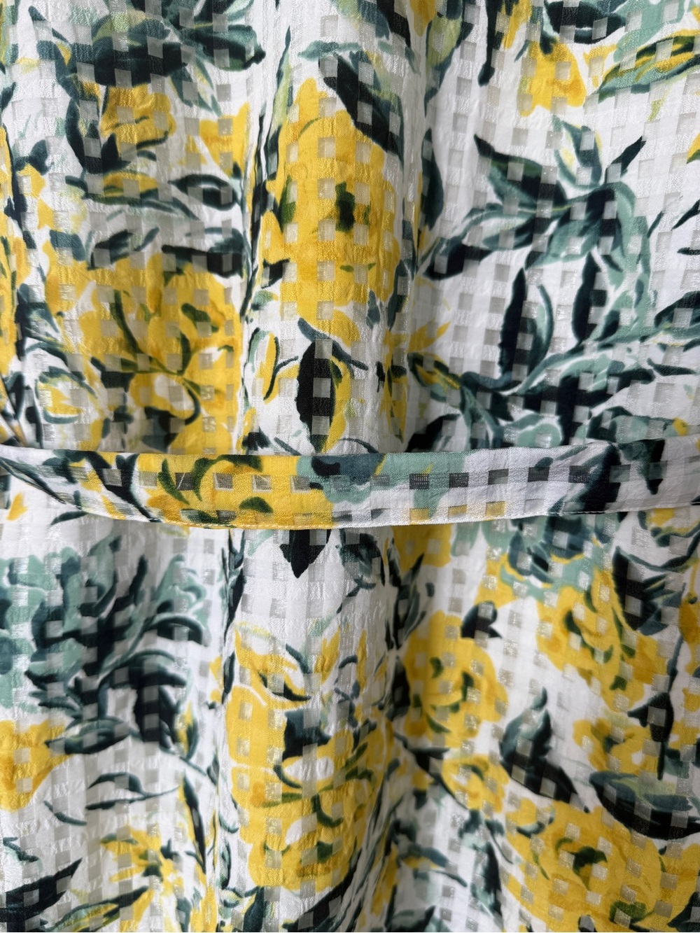 Karl Lagerfeld Yellow and Green Floral Tie-Waist Sleeveless Shirt Dress Size 2 - Picture 5 of 6